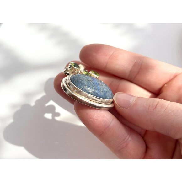 Lapis Lazuli Peridot Semi-Precious Sterling Silver Southwest 925 VintagePendant - Picture 6 of 10